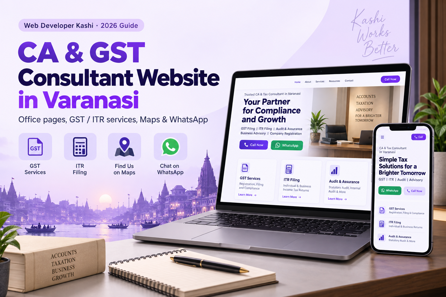CA and GST consultant website in Varanasi 2026 office services Maps WhatsApp Web Developer Kashi