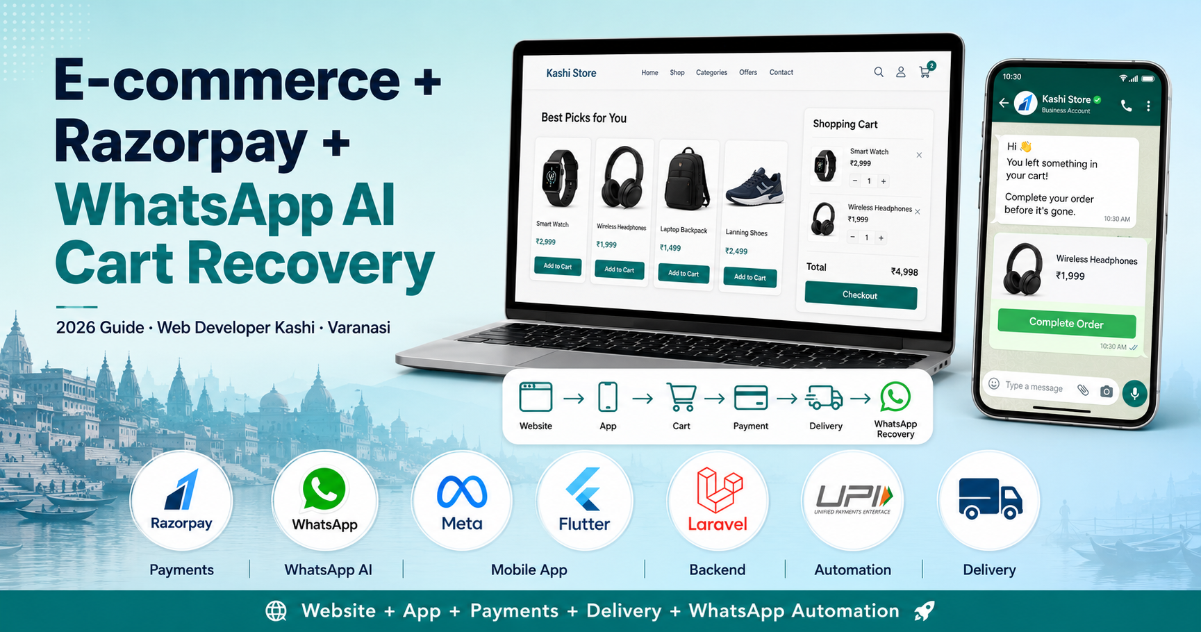 E-commerce website and app with Razorpay payments and WhatsApp AI cart recovery automation guide 2026 Web Developer Kashi Varanasi