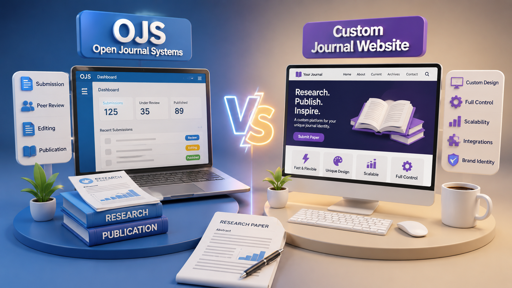 OJS vs custom journal website for research paper submission and publication comparison 2026