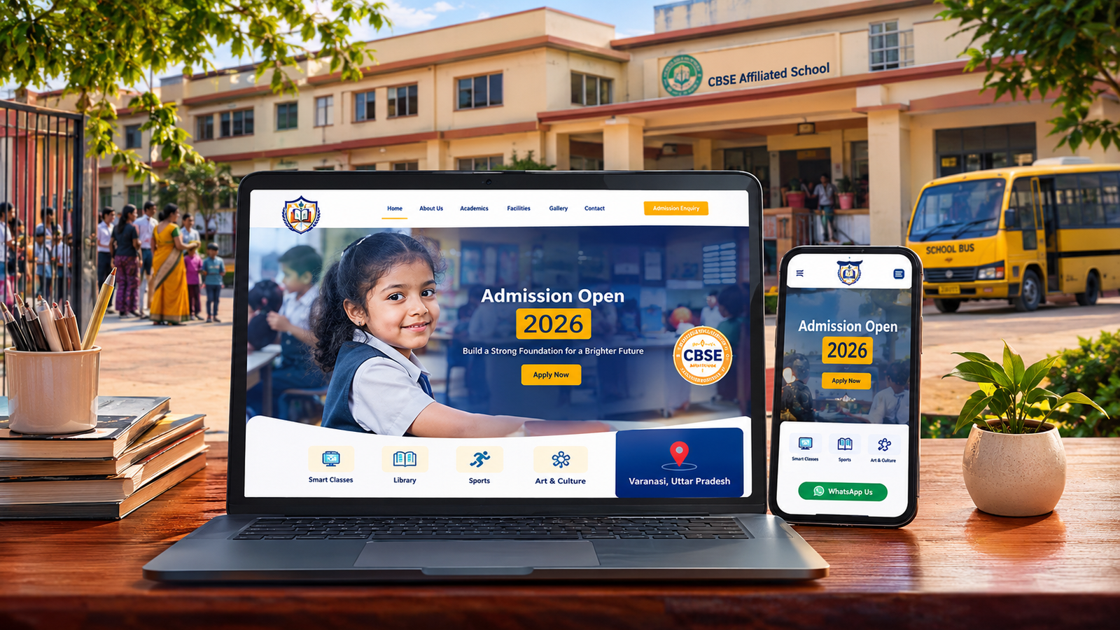 School website development in Varanasi Chandauli Mirzapur Jaunpur Bhadohi — admissions fees WhatsApp 2026 Web Developer Kashi