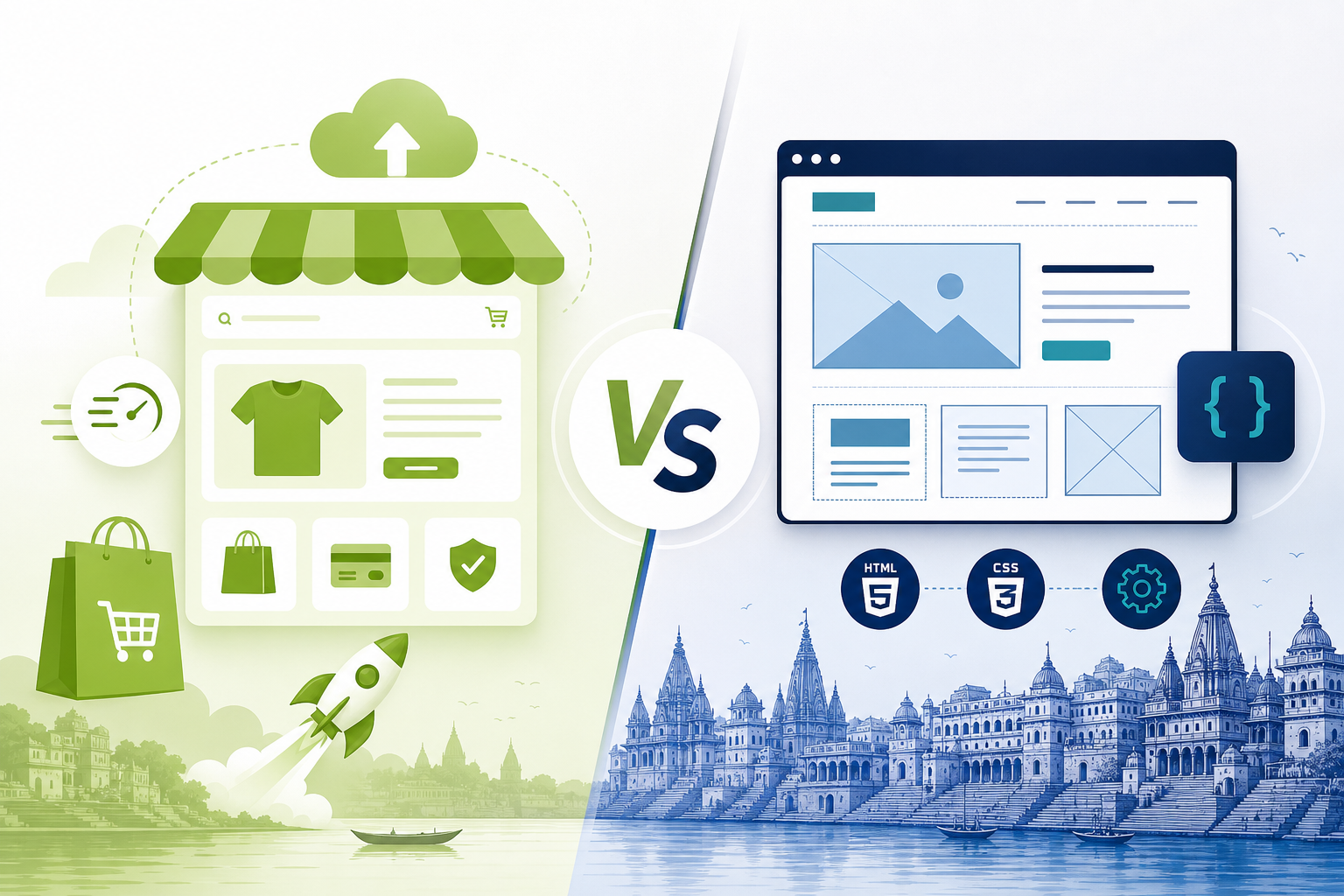 Shopify vs custom website development — Varanasi businesses comparison 2026