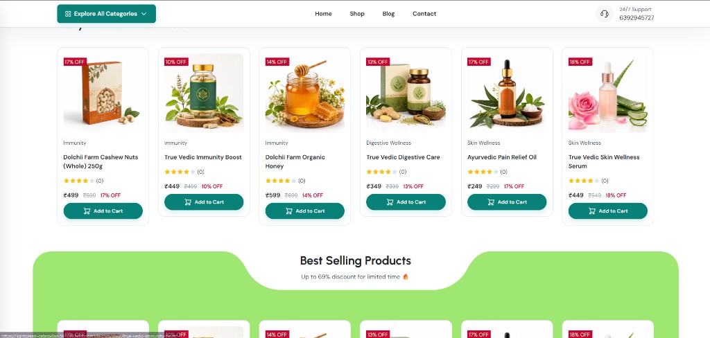 Threpsi Healthcare product grid with discounts and Add to Cart — wellness e-commerce India