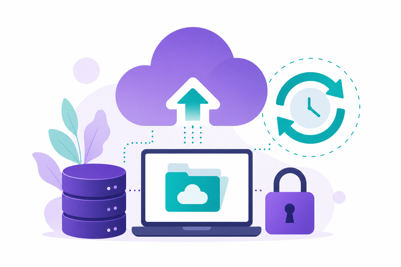 Website backup cloud storage restore and disaster recovery concept illustration