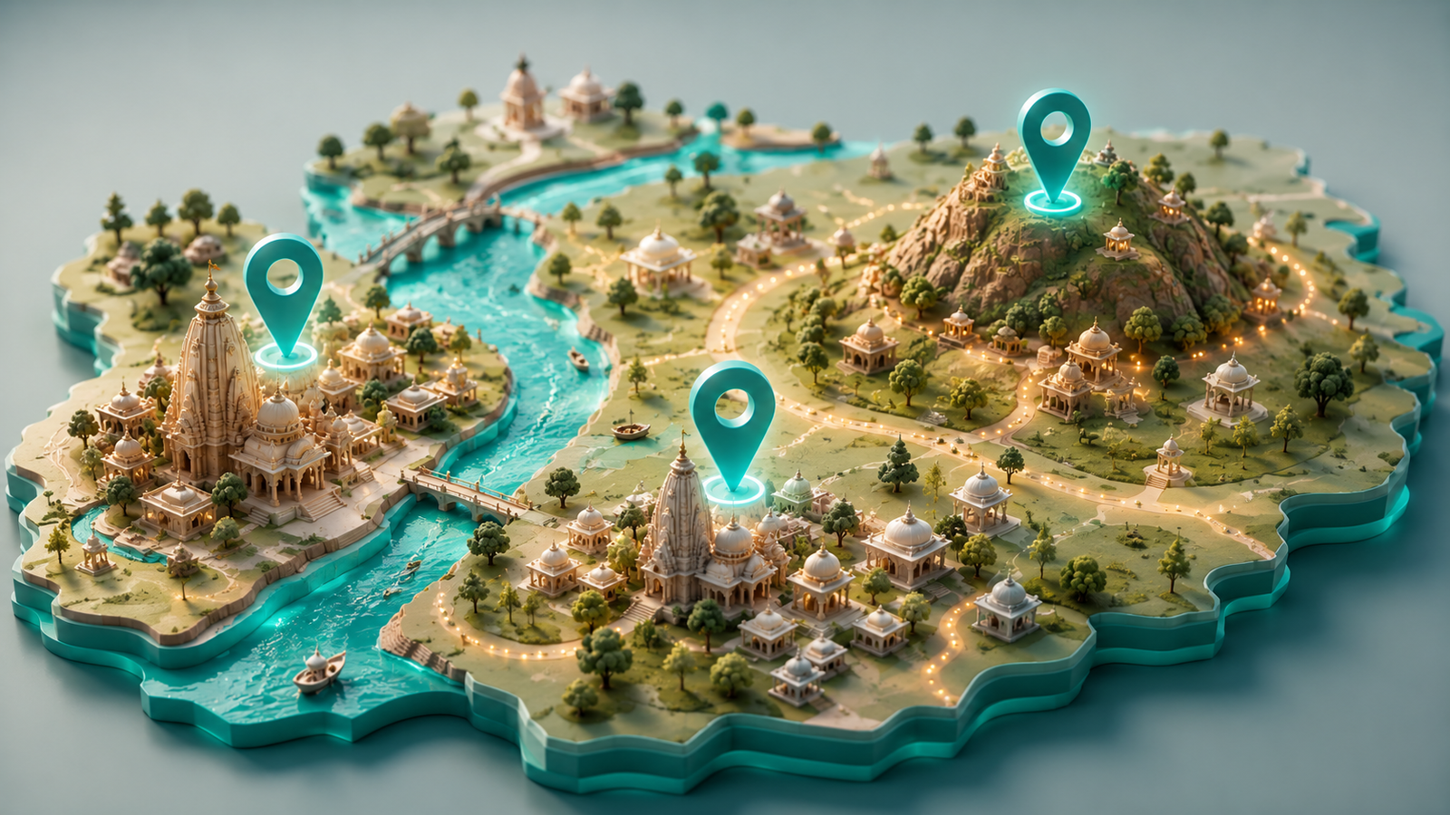 3D stylised map of Mathura Vrindavan Govardhan service areas