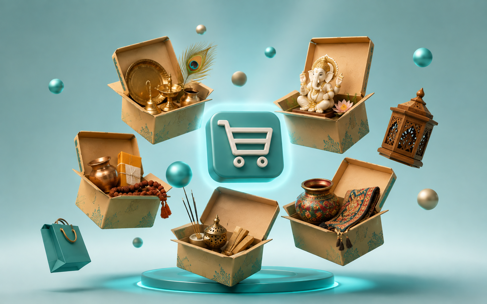Pooja items & handicrafts — 3D illustration