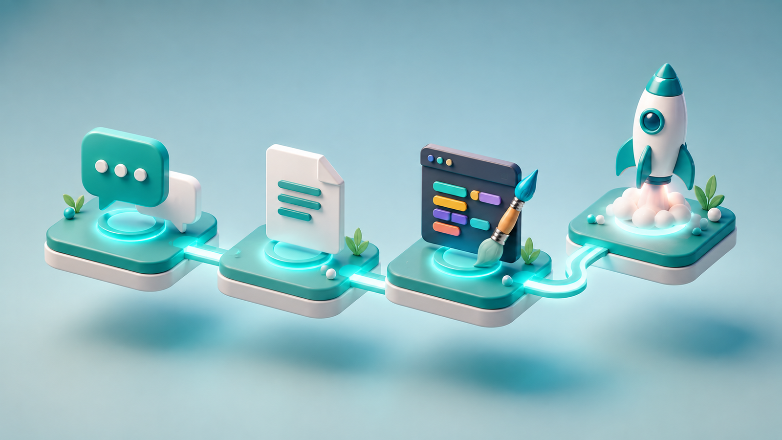 3D illustration of website project process steps