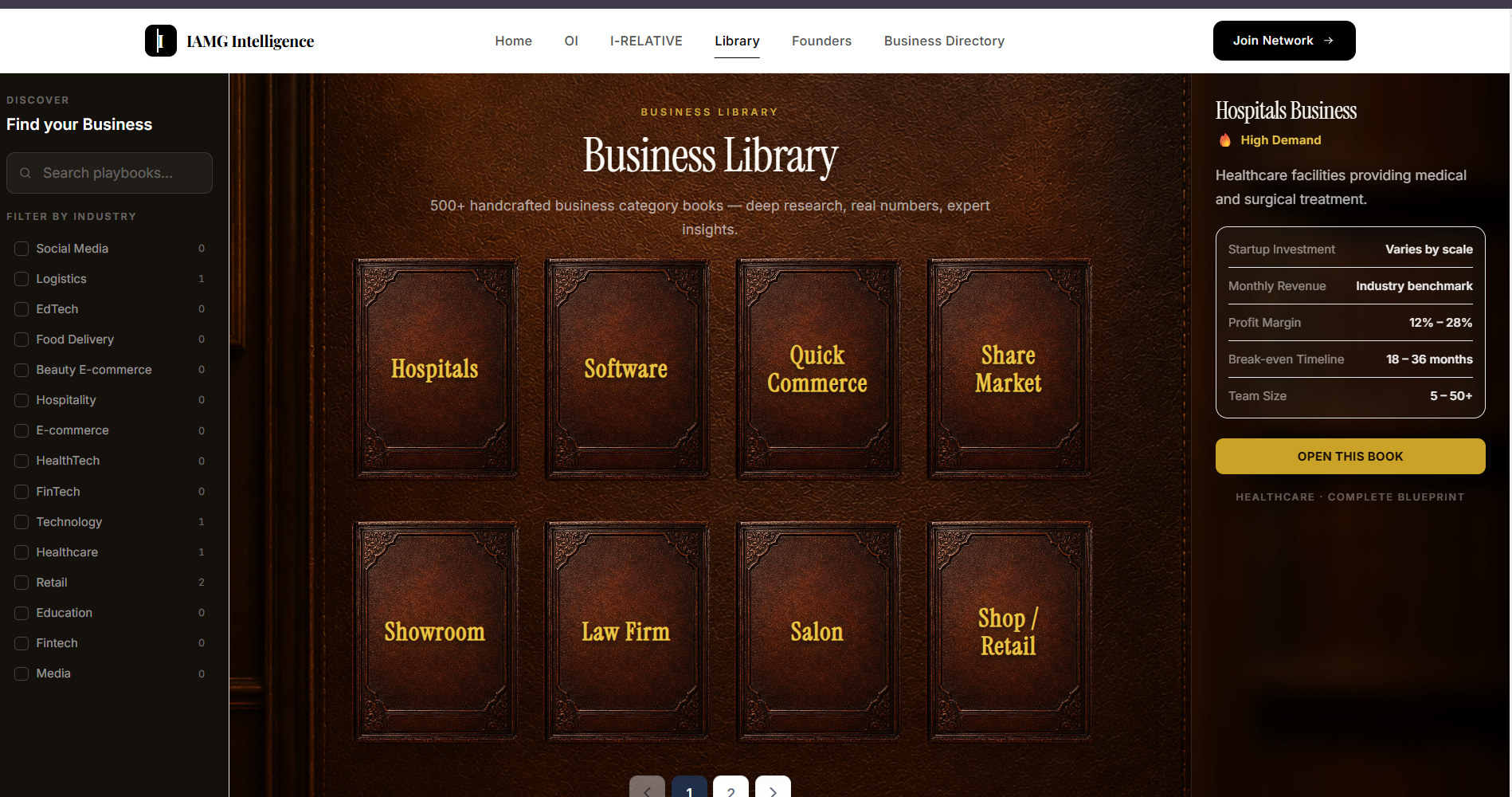 IAMG Group blueprint library — 500+ business category books with flipbook reader and industry filters