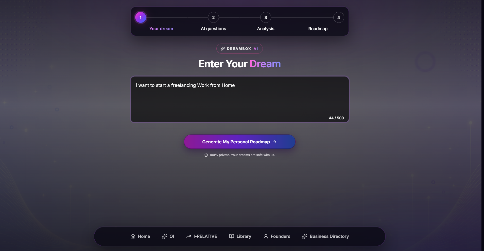 DreamBox AI on IAMG Group — enter your business dream and generate India-specific execution roadmap