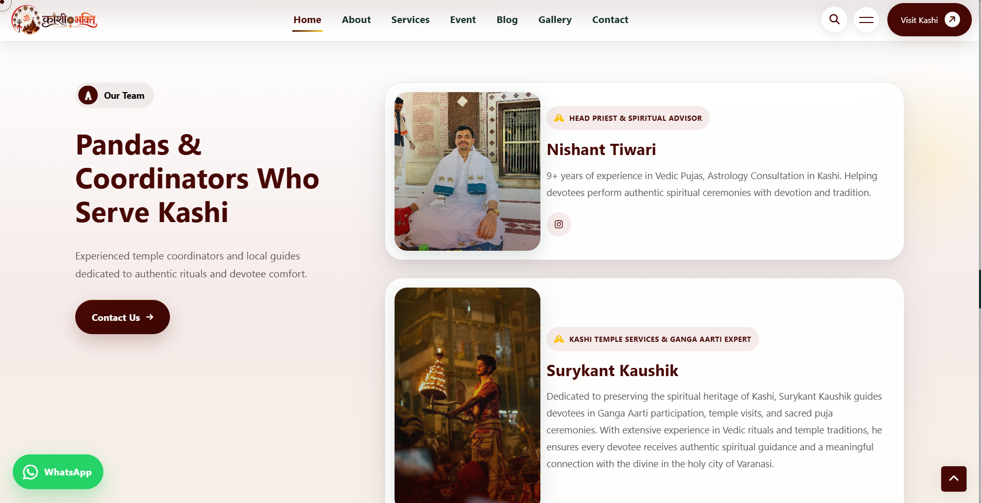 KashiBhakti team — Pandas and coordinators who serve Kashi spiritual services