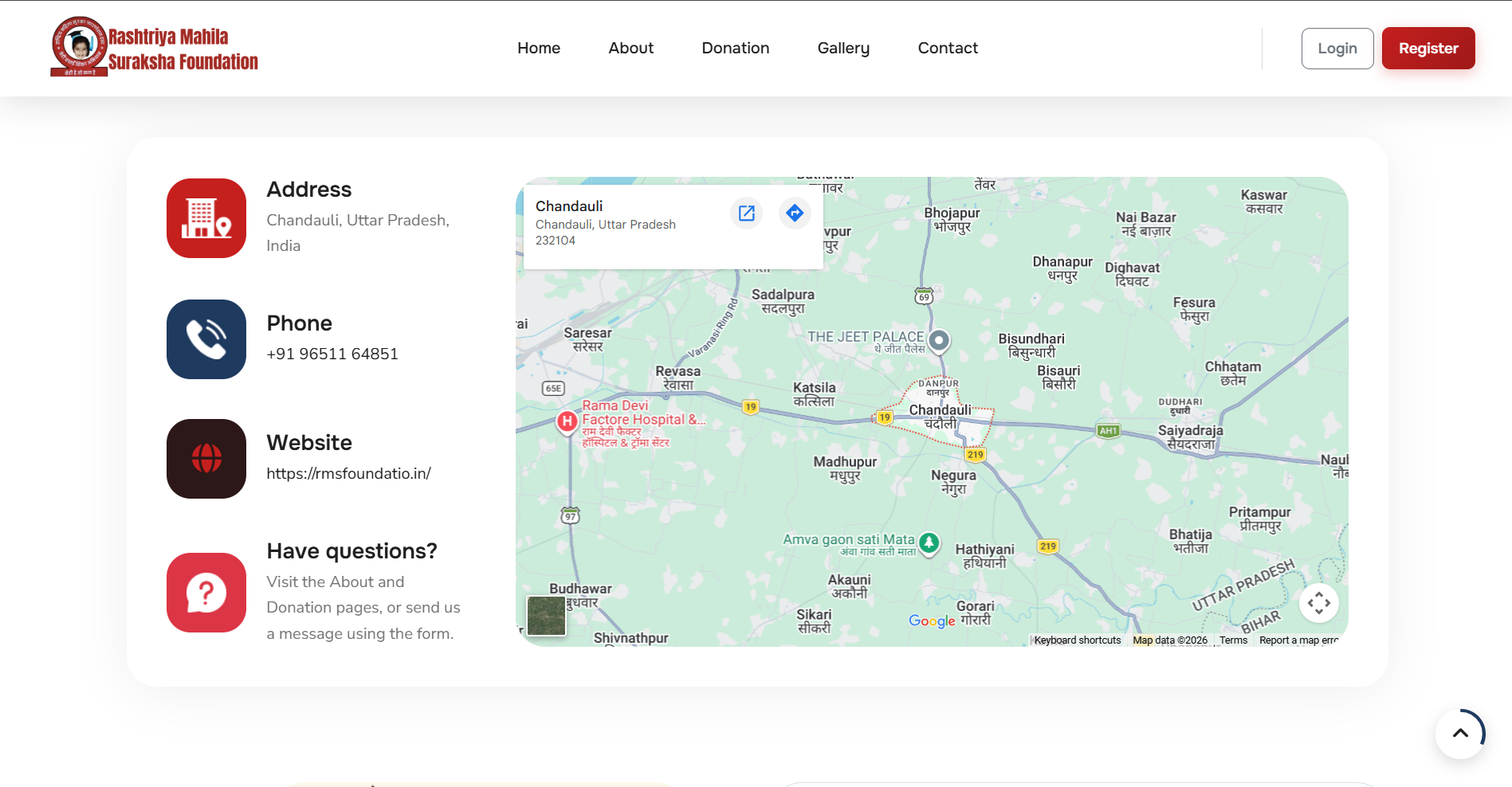 RMSF Contact page with Google Maps and address details