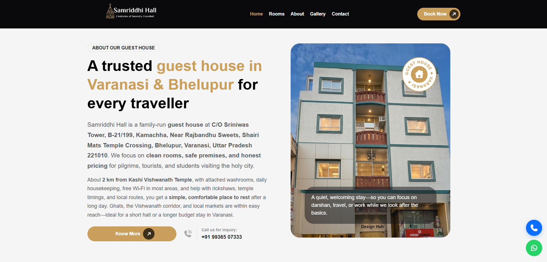 Samriddhi Hall about section — trusted guest house in Bhelupur Varanasi with property photo