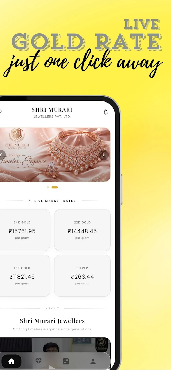Shri Murari Jewellers app — Home & live rates