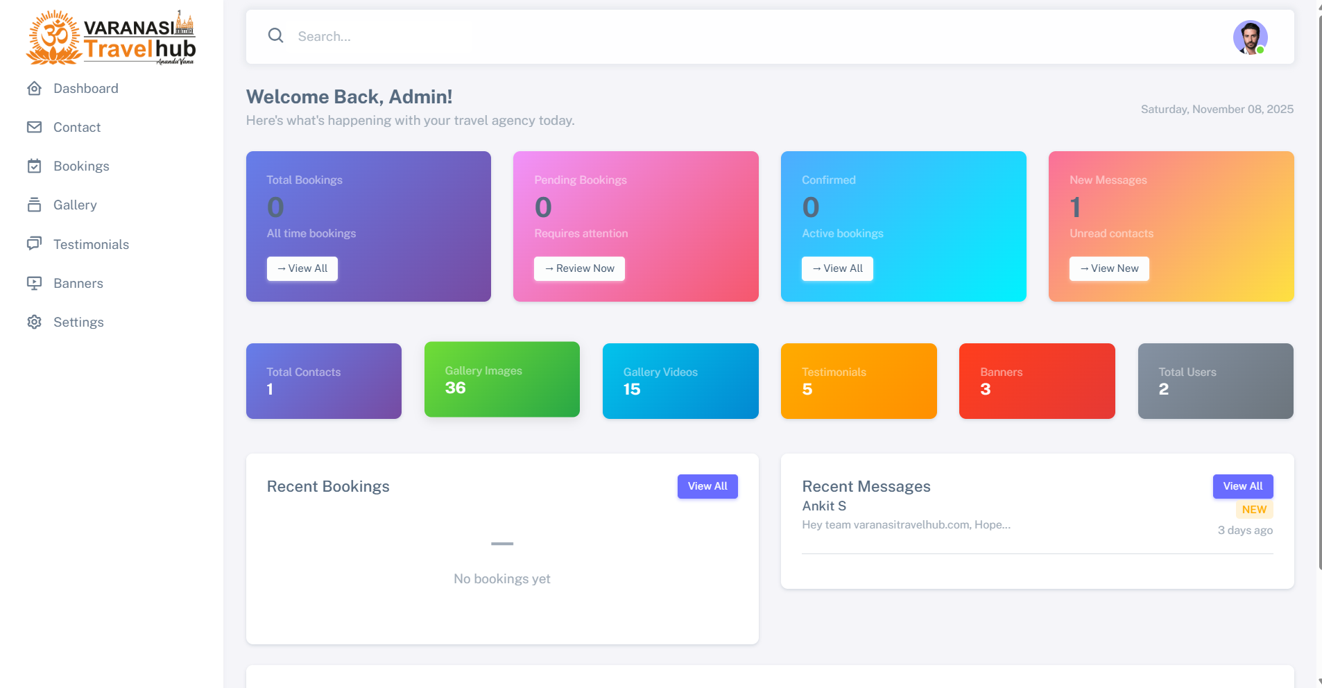Varanasi Travel Hub Website Interface