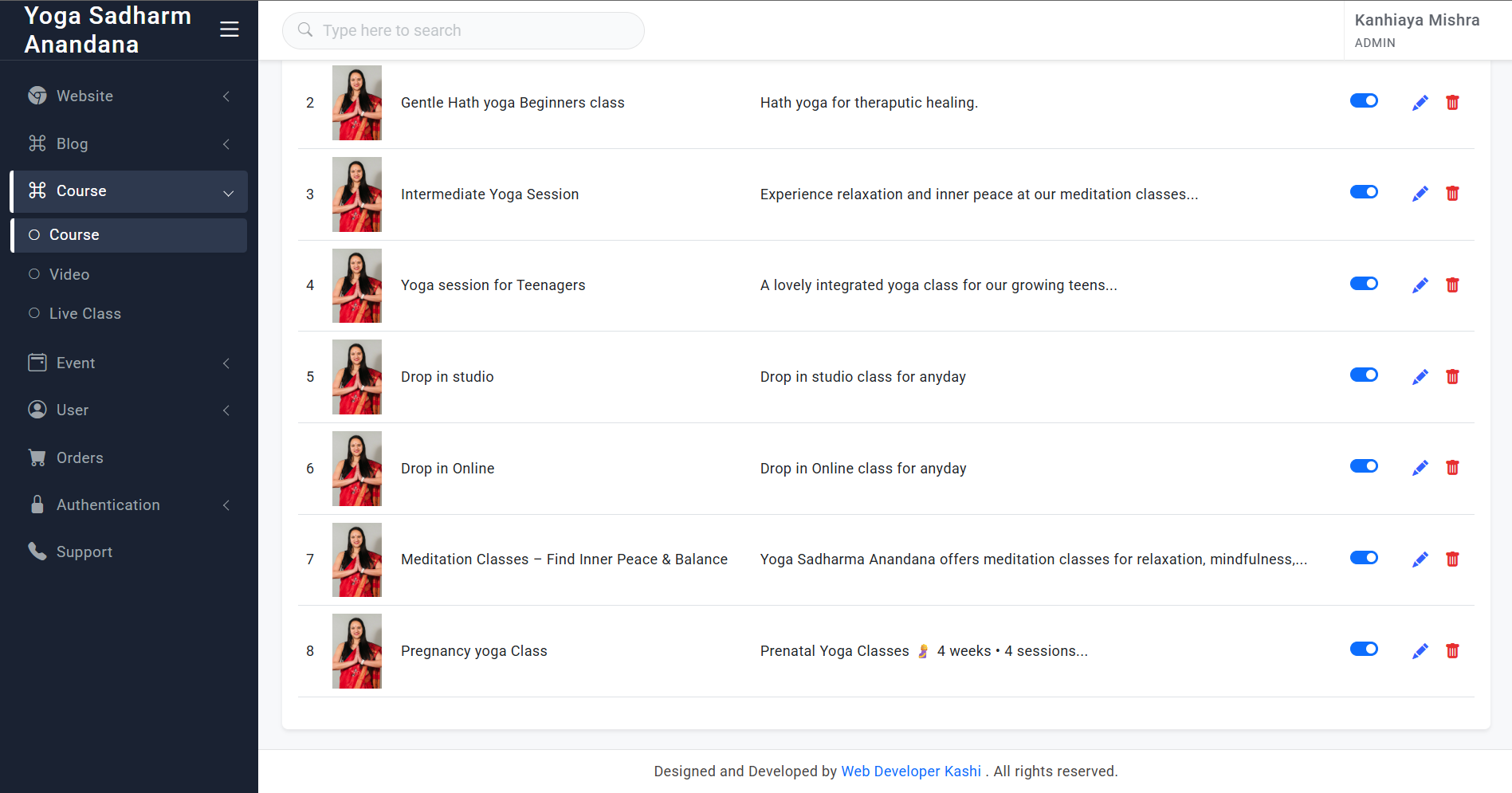 Yoga Sadharm Anandana Website Interface
